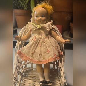 MME Alexander Blonde Vintage Doll with White and Pink Floral Dress